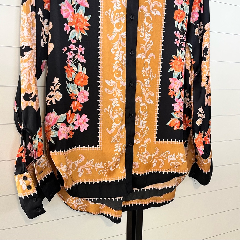 Free People Black and Marigold Floral Button-Down Shirt Boho Southwestern XS - Picture 3 of 8